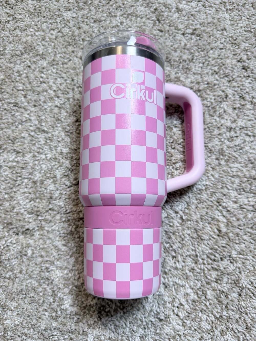 Cirkul Pink Checkered 40 oz Tumbler with Handle
